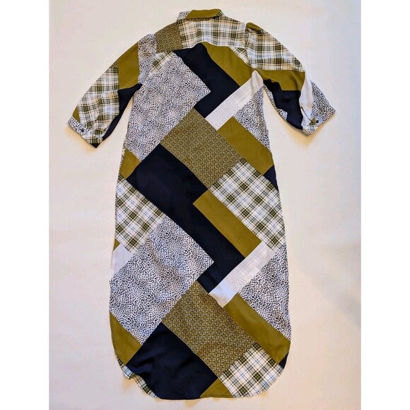 7th Ave Design Studio Plaid Patchwork Satin Shirt Dress Sz M Chic Kitchie Career - Picture 5 of 10